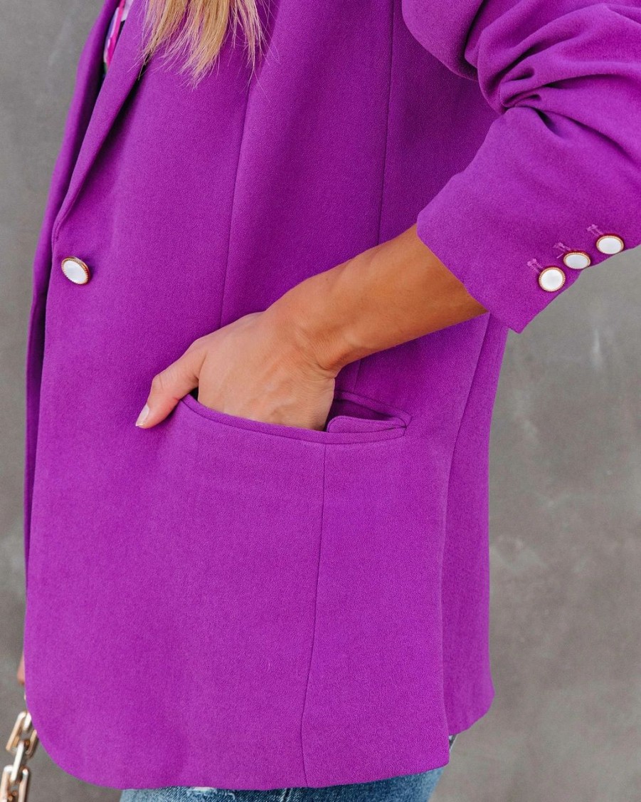 Blazers * | Dolly Pocketed Puff Shoulder Blazer Magenta Final Sale