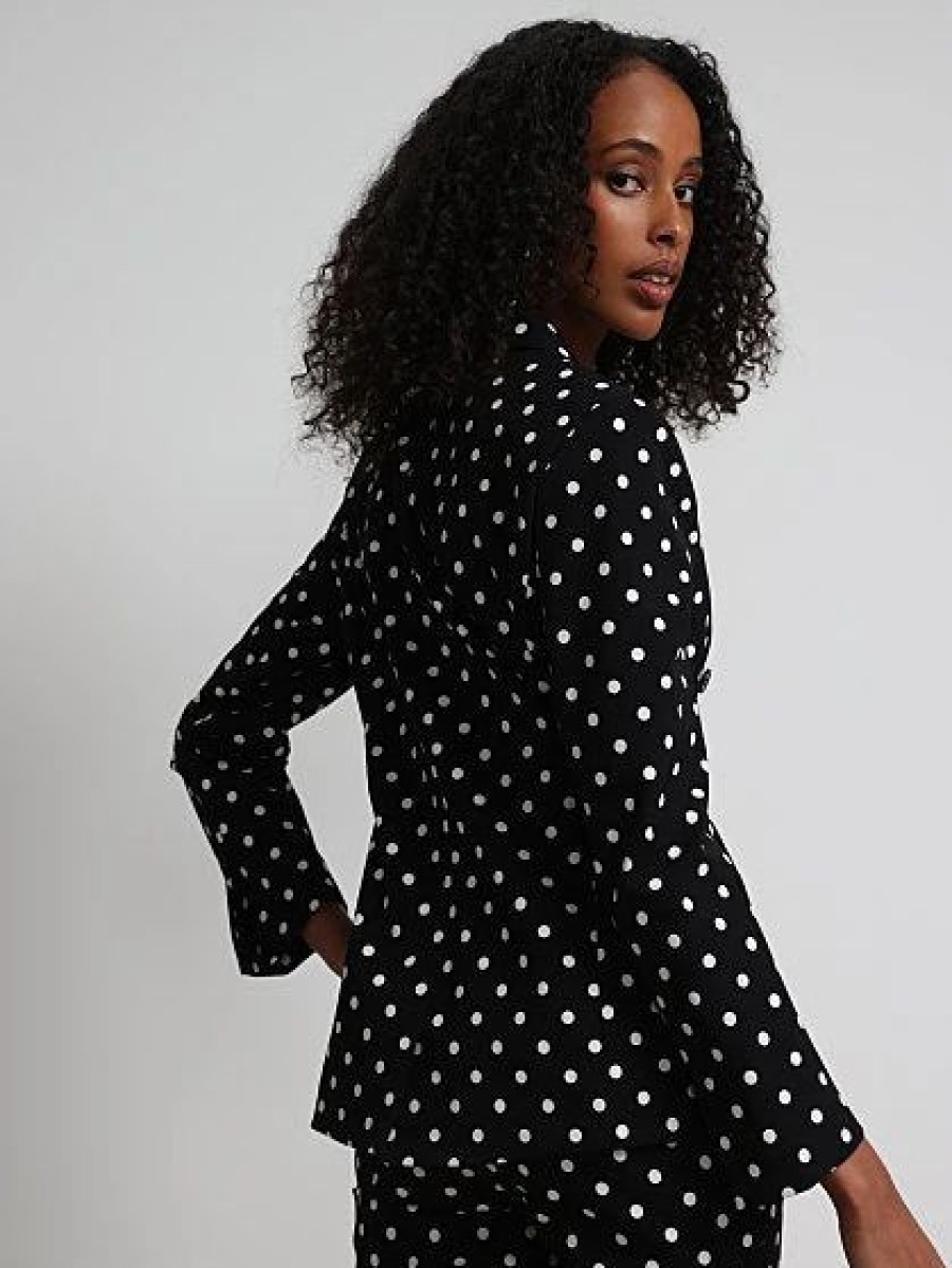 Jackets * | Polka-Dot Double-Breasted Blazer Fit To Flatter Black - Black/White