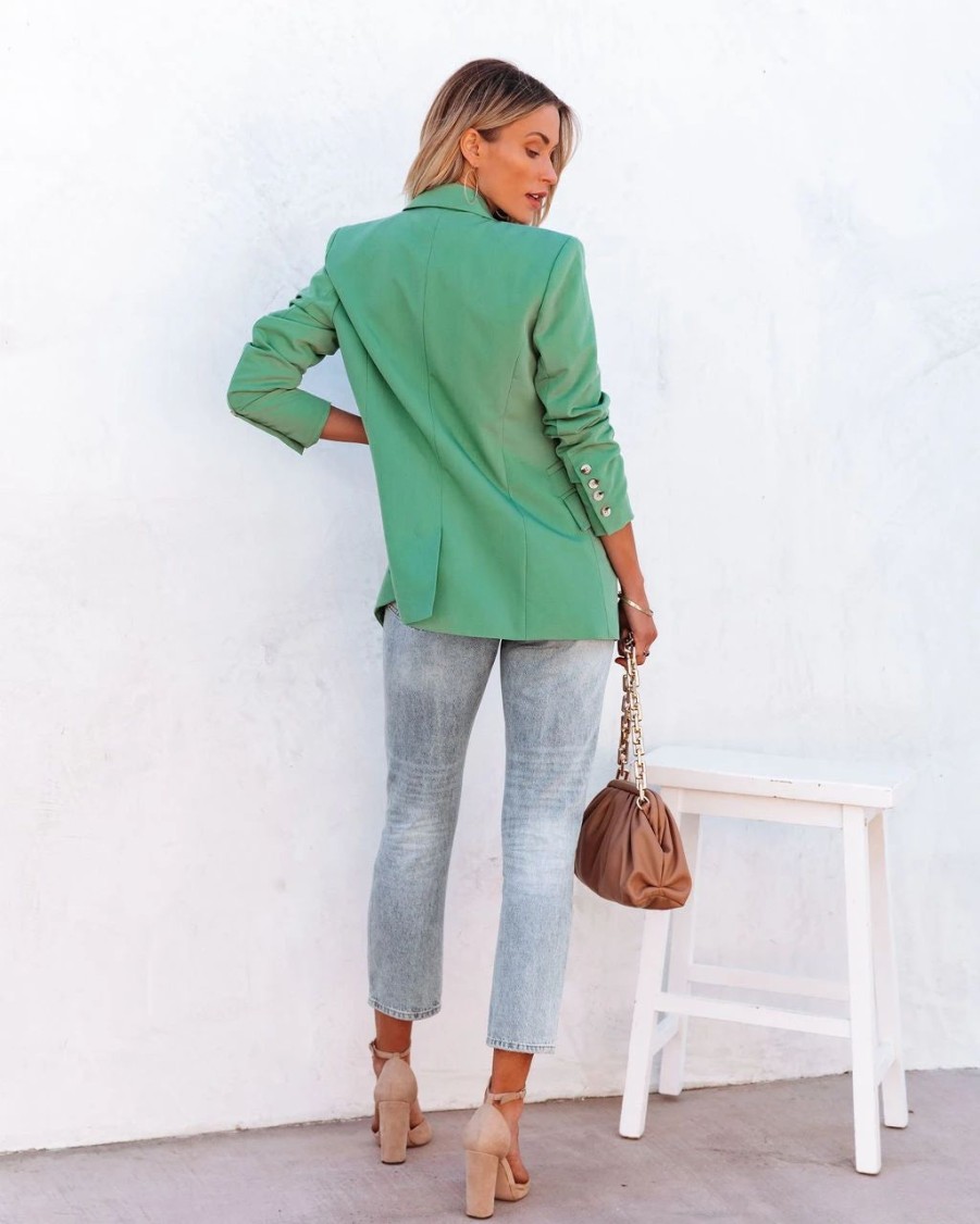 Blazers * | Angelita Pocketed Blazer Sea Green