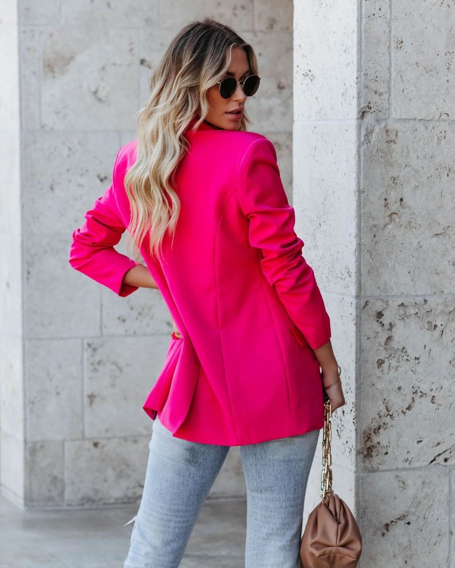 Blazers * | Love Notes Pocketed Colorblock Blazer Fuchsia Red Sale