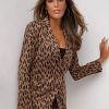 Jackets * | Leopard-Print Double-Breasted Ponte Blazer Superflex Brown - Cigar Brown