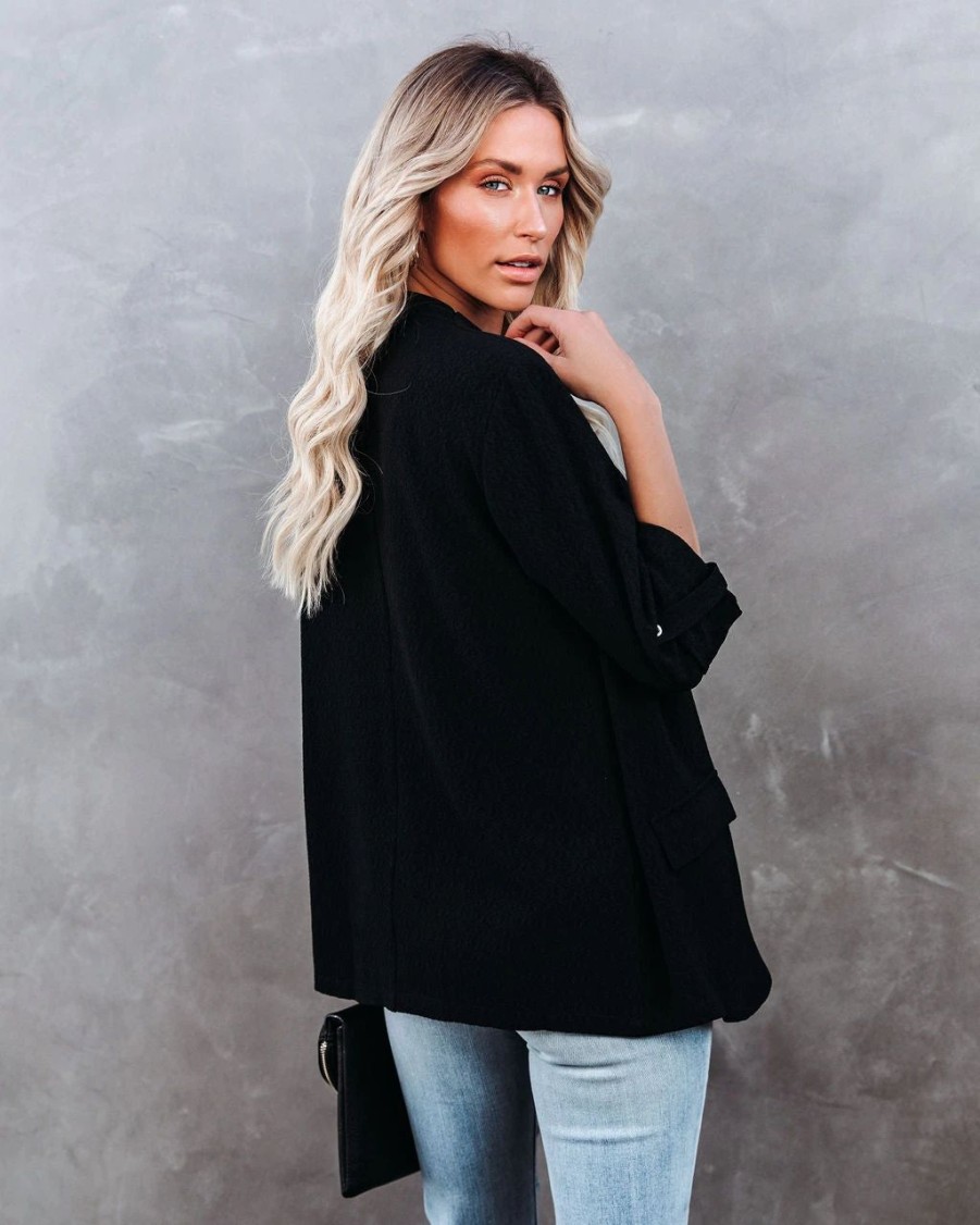 Blazers * | Streamline Pocketed Textured Blazer Black Final Sale