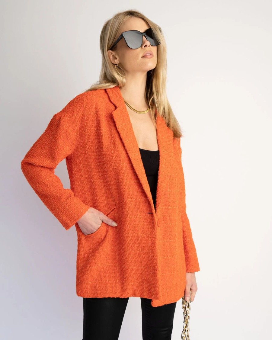 Coats & Jackets * | Stellaluna Textured Pocketed Blazer Orange Final Sale