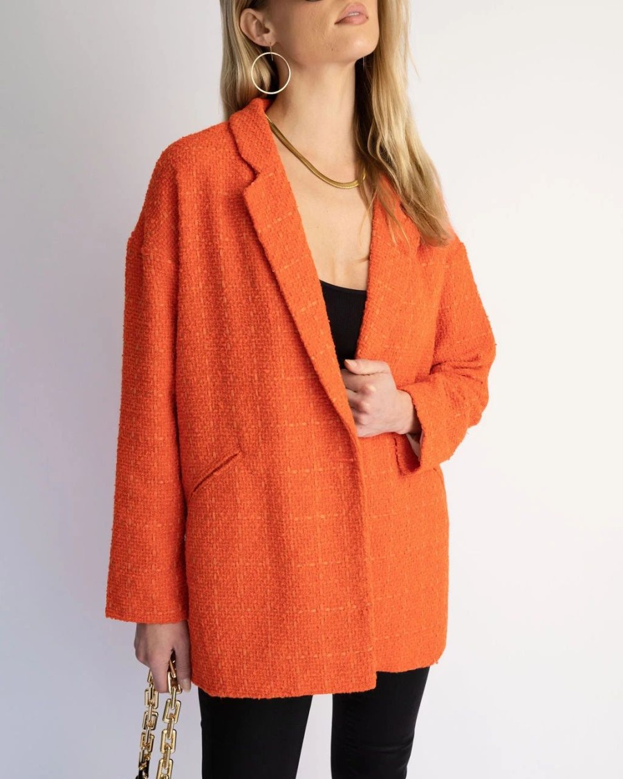 Coats & Jackets * | Stellaluna Textured Pocketed Blazer Orange Final Sale