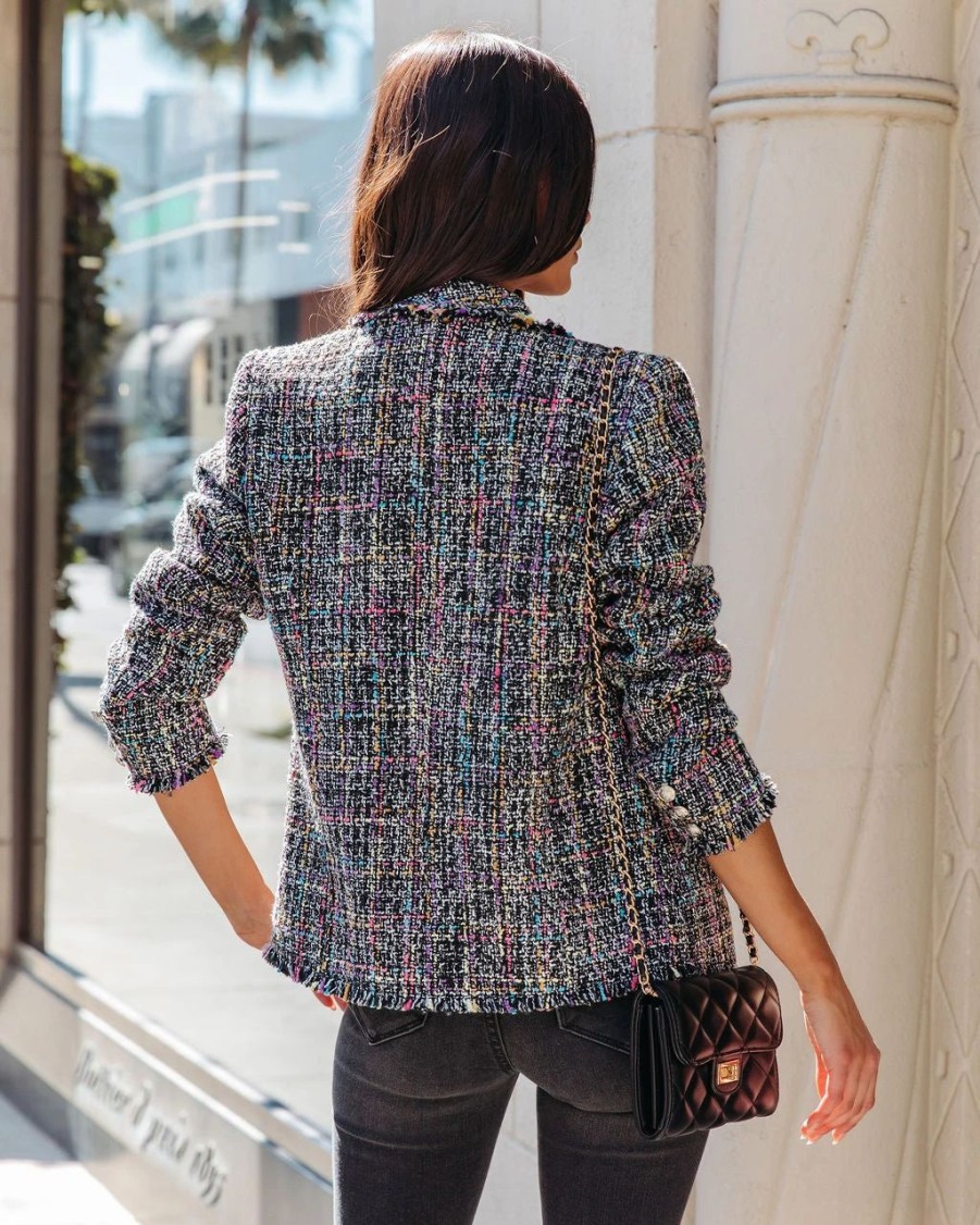 Blazers * | Neveah Pocketed Tweed Blazer Black Multi Final Sale