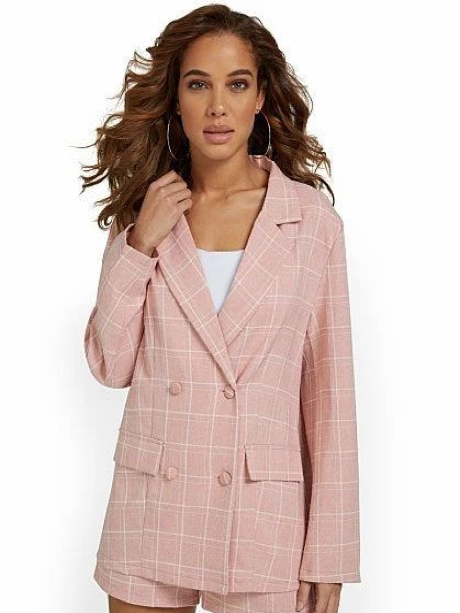 Jackets * | 2-Piece Plaid Blazer & Short Set Lena Orange - Blush