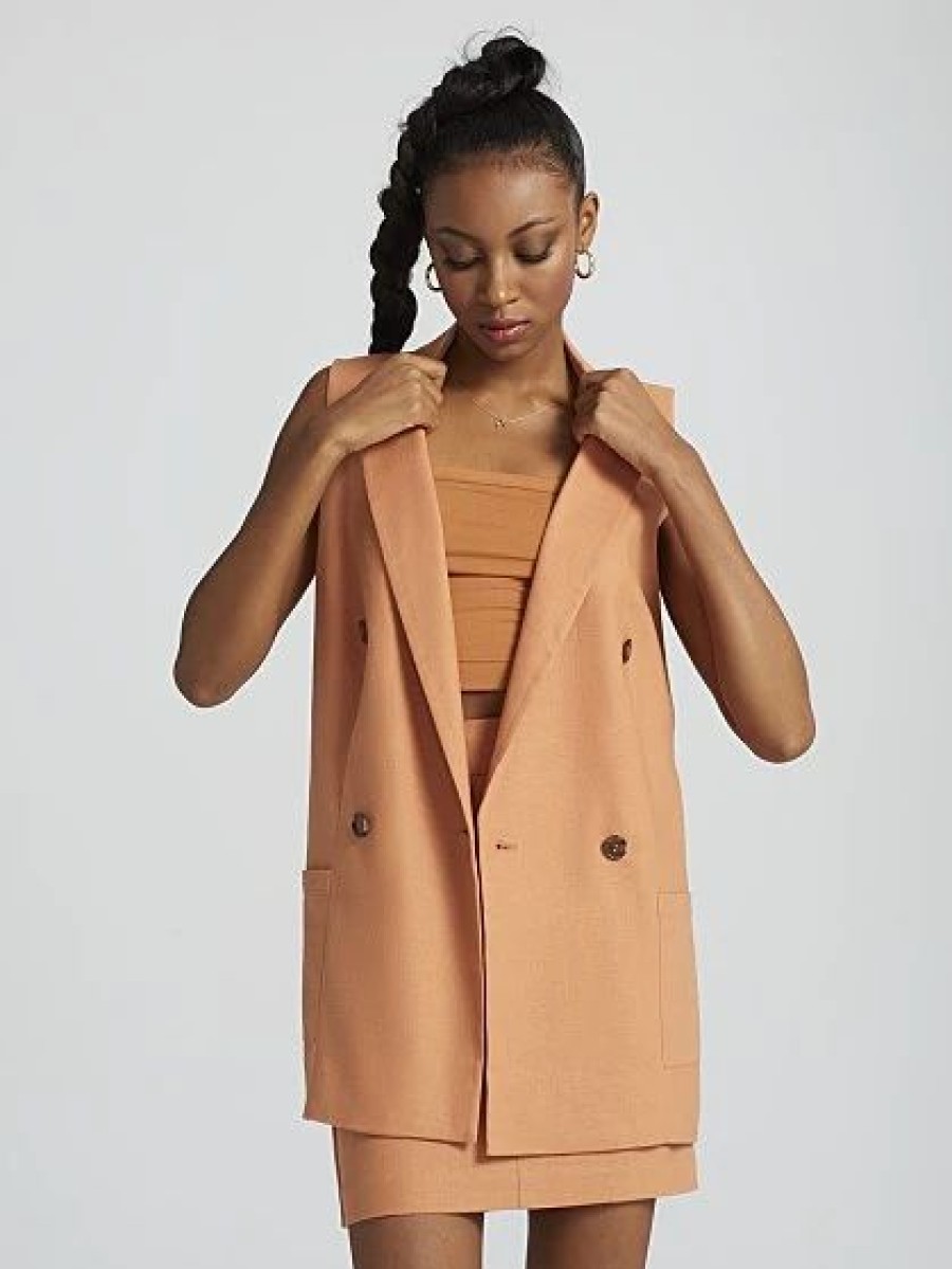 Jackets * | Ottavia Sleeveless Blazer Brown - Iced Coffee