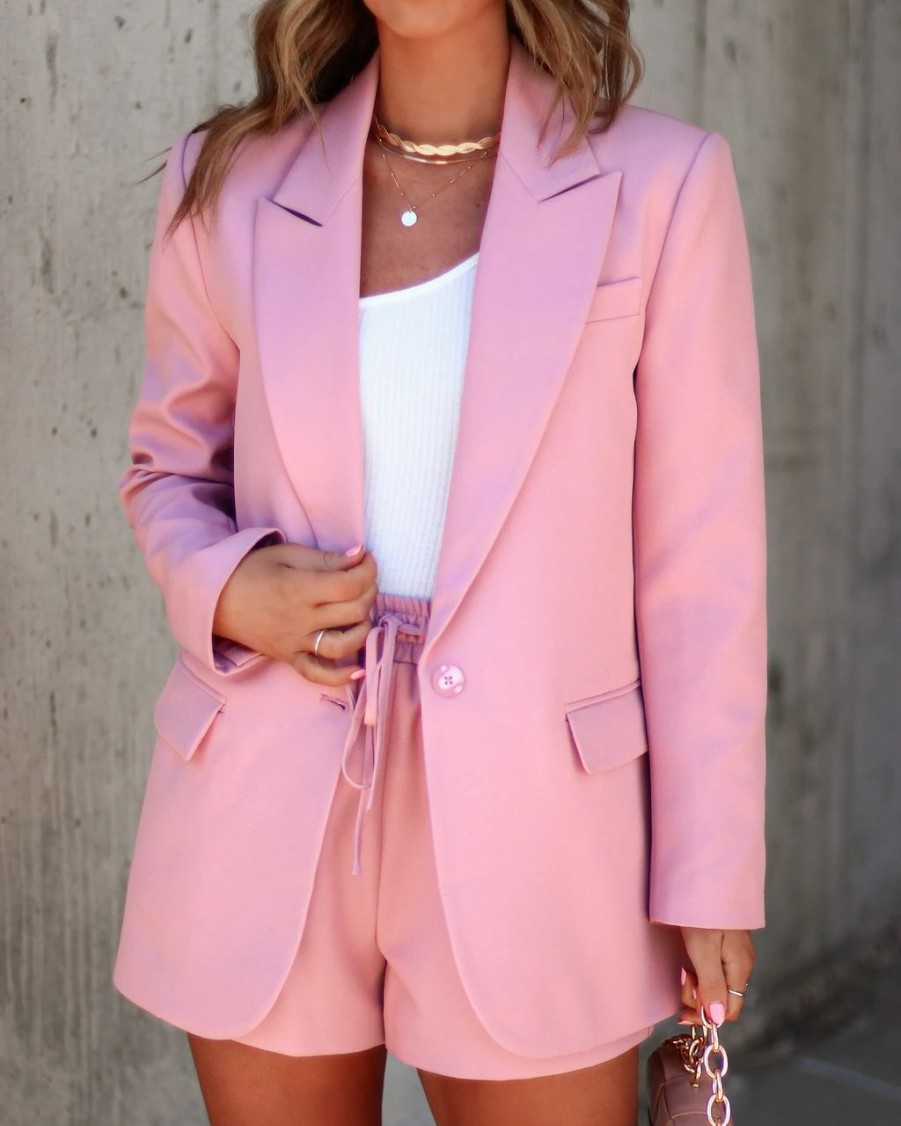 Coats & Jackets * | Ellie Pocketed Blazer Pink Sale