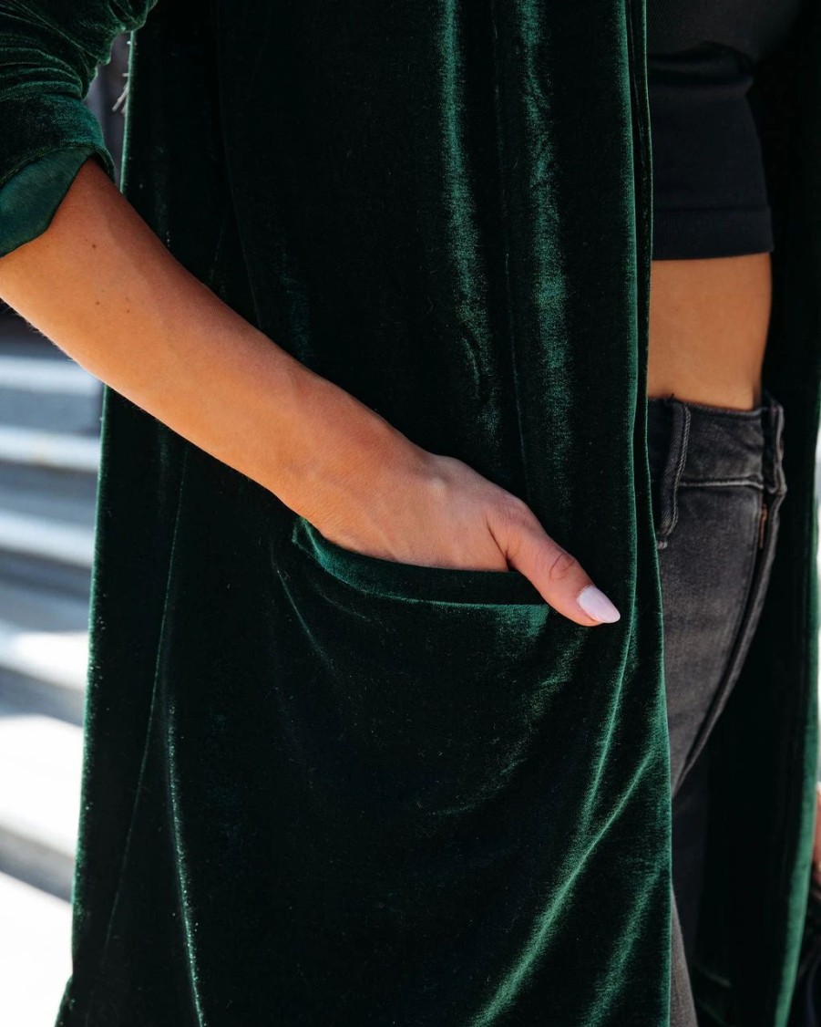 Blazers * | Chicest Pocketed Velvet Blazer Emerald Final Sale