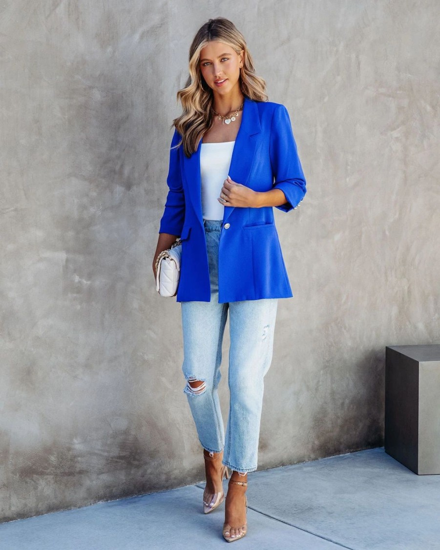 Coats & Jackets * | Sawyer Pocketed Blazer Blue Sale