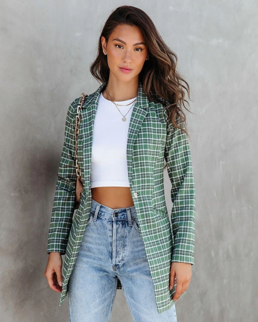 Blazers * | A La Mode Plaid Blazer Final Sale