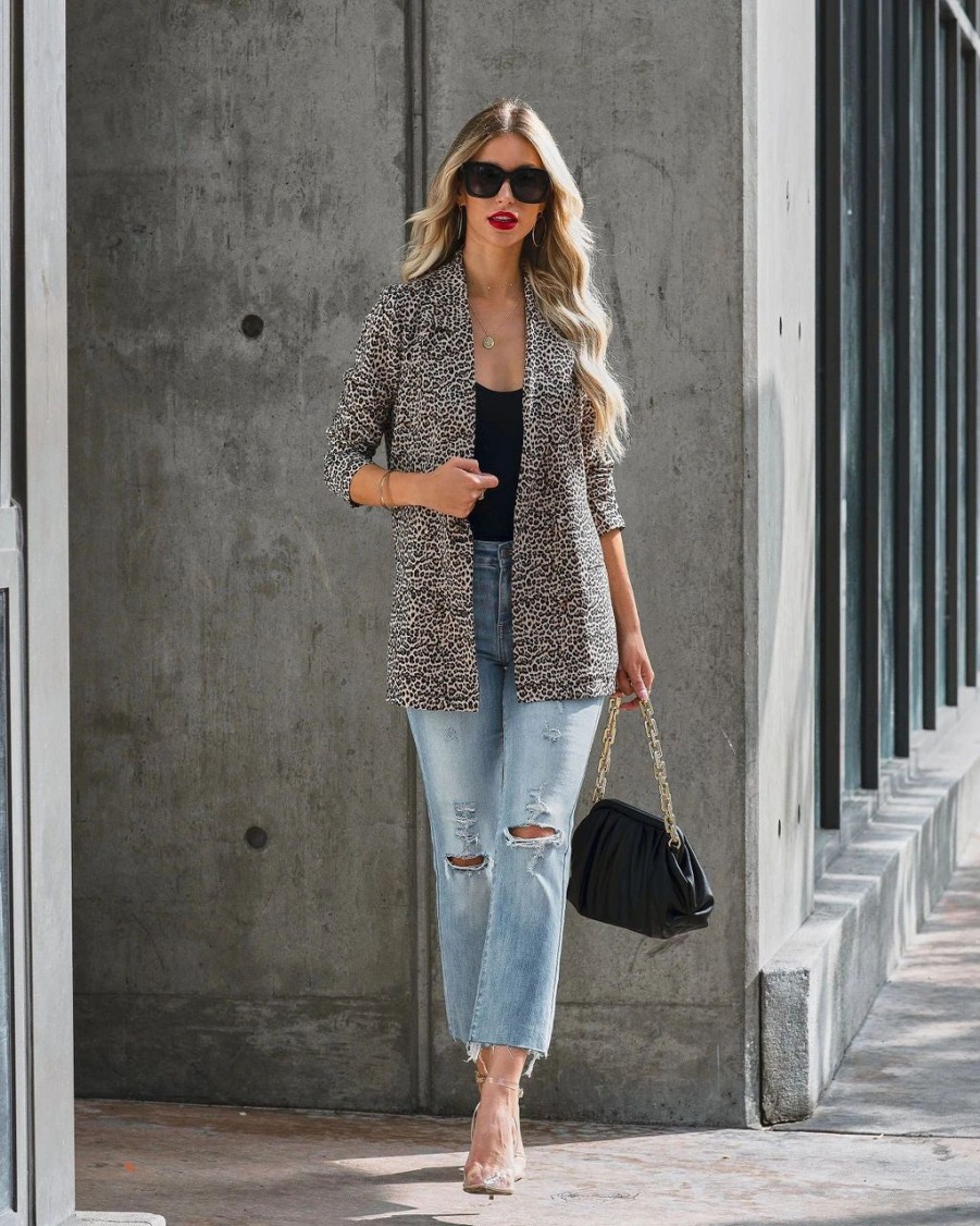 Blazers * | Fierce Feminine Leopard Print Blazer Final Sale