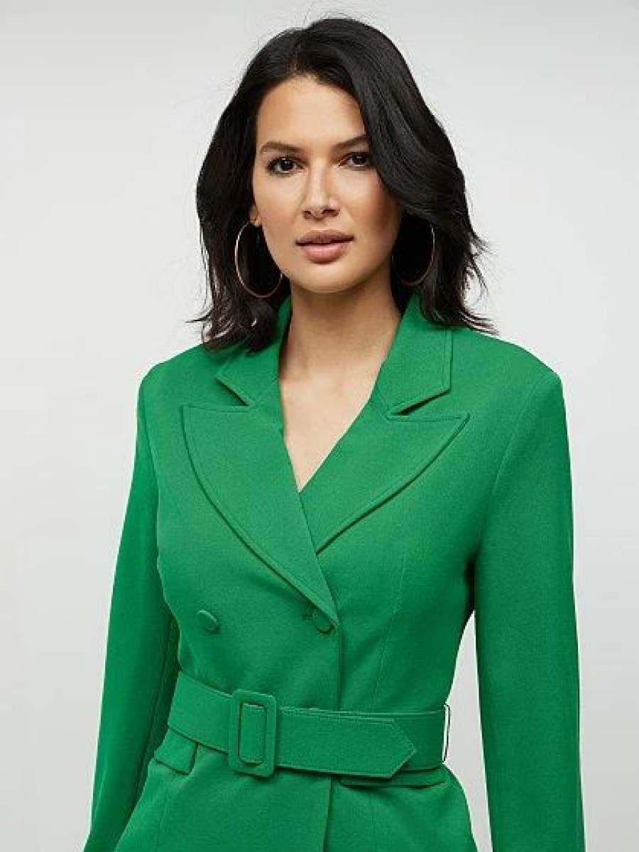 Jackets * | Belted Double-Breasted Blazer Magic Crepe Green - Green Radiance