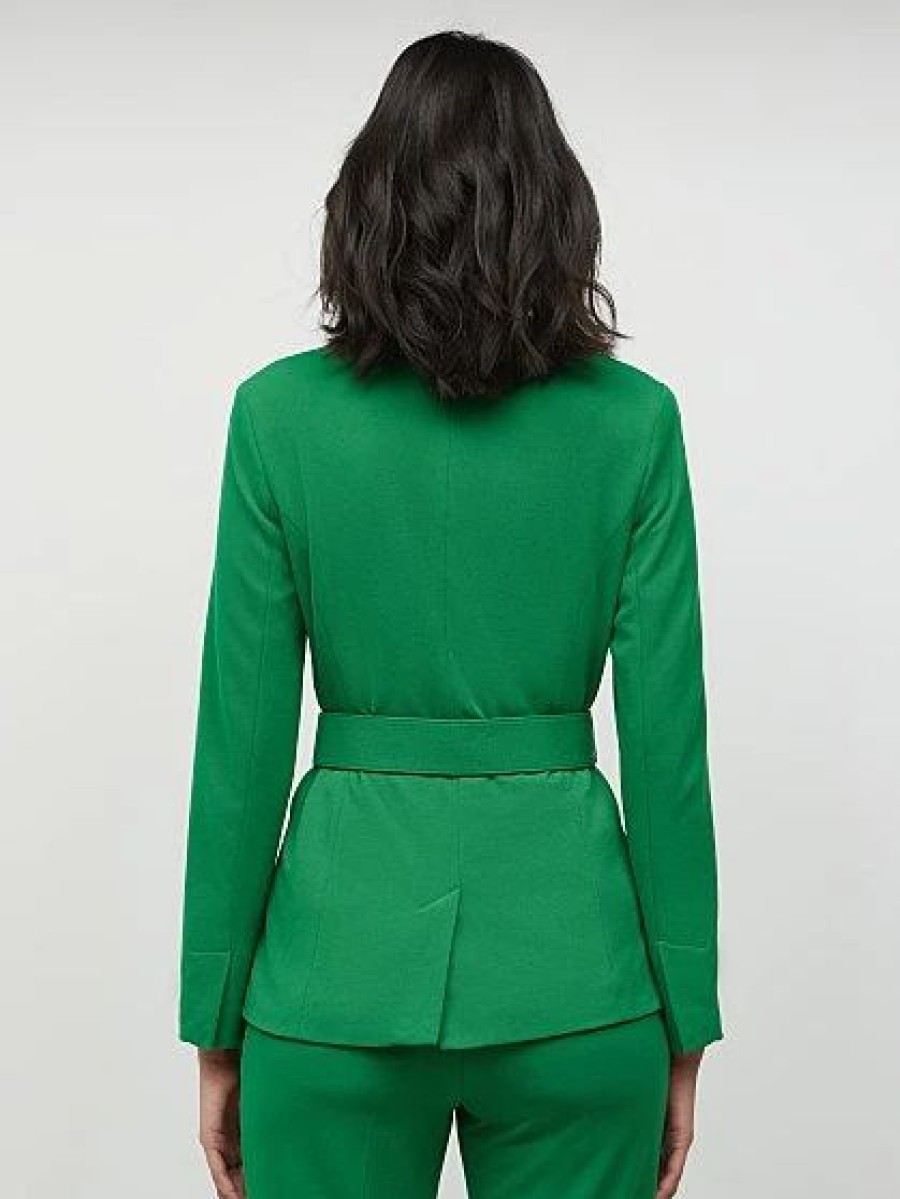 Jackets * | Belted Double-Breasted Blazer Magic Crepe Green - Green Radiance