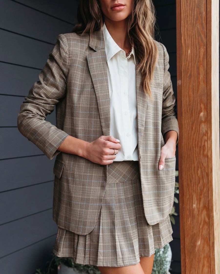 Blazers * | Whatever Queen Plaid Pocketed Blazer Final Sale