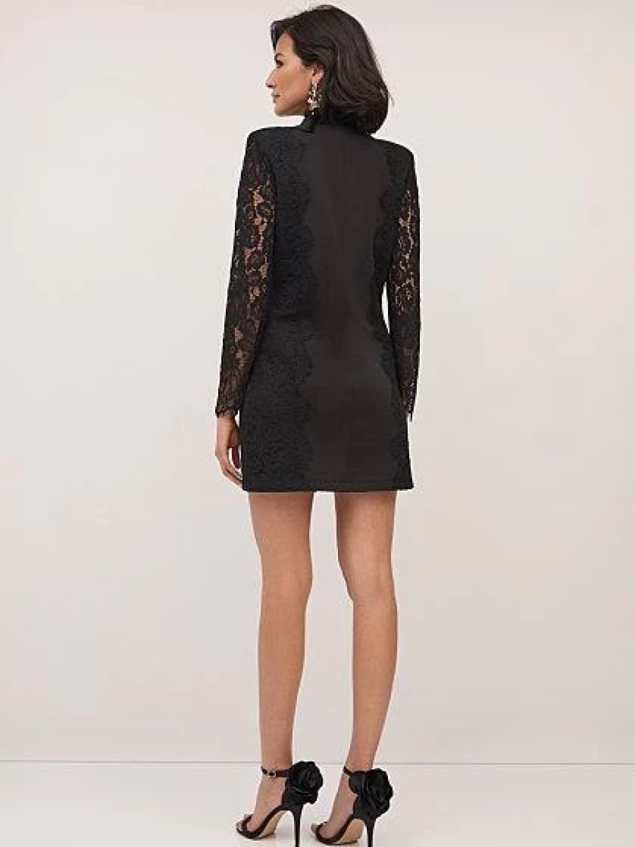 Dresses * | Lace-Sleeve Blazer Dress Magic Crepe Black - Black