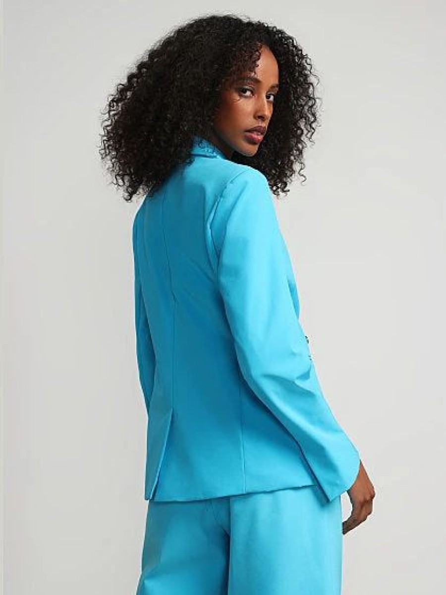 Jackets * | Double-Breasted Cutaway Blazer Fit To Flatter Blue - Araucana Blue