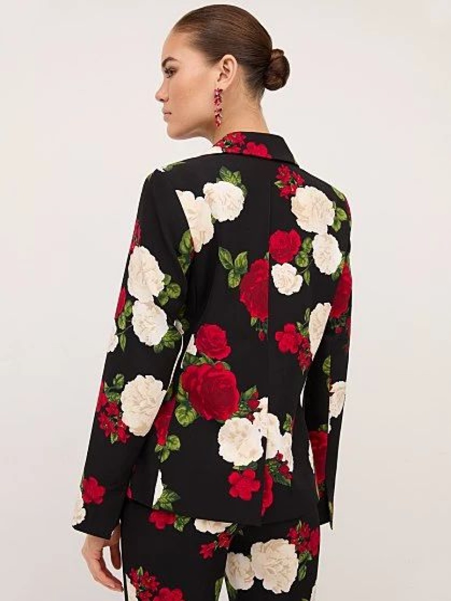 Jackets * | Floral-Print Blazer Black - Black