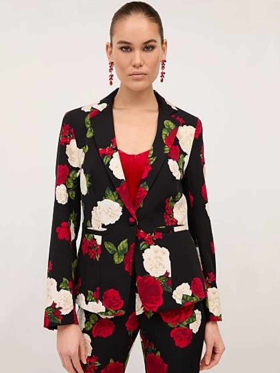 Jackets * | Floral-Print Blazer Black - Black