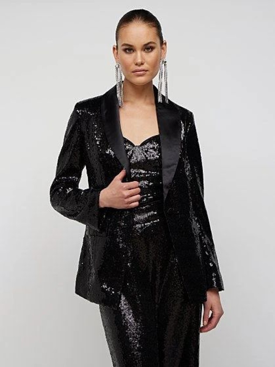 Jackets * | Sequin Satin-Lapel Blazer