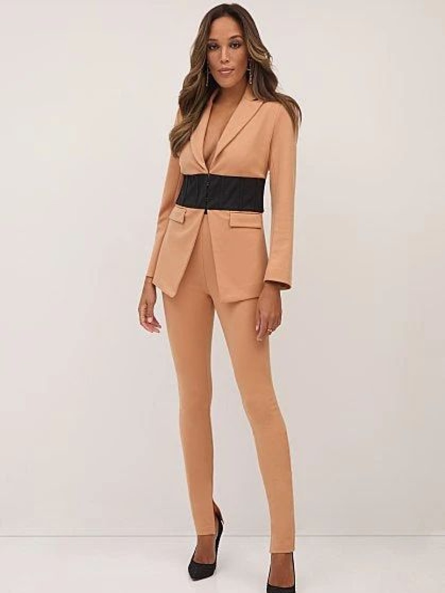 Jackets * | Contrast Corset-Waist Blazer Natural - Beige Fantasy