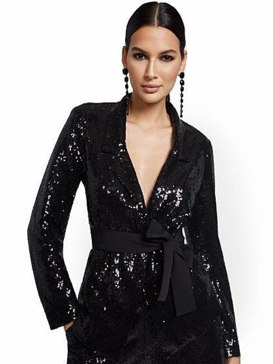 Jackets * | Sequin Blazer Black - Black