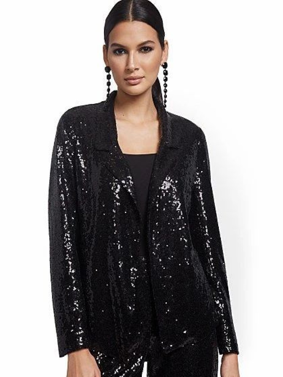 Jackets * | Sequin Blazer Black - Black