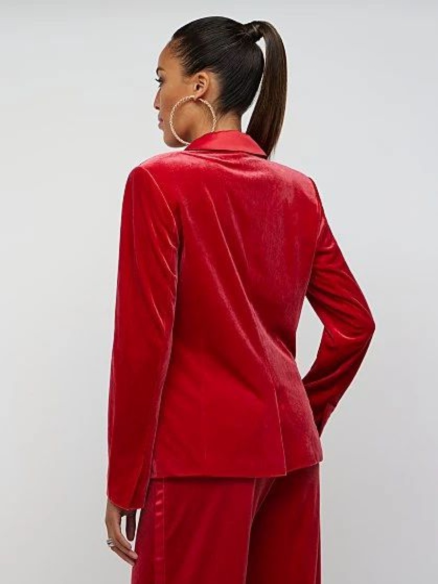 Jackets * | Velvet Satin-Lapel Blazer Red - Coco Red