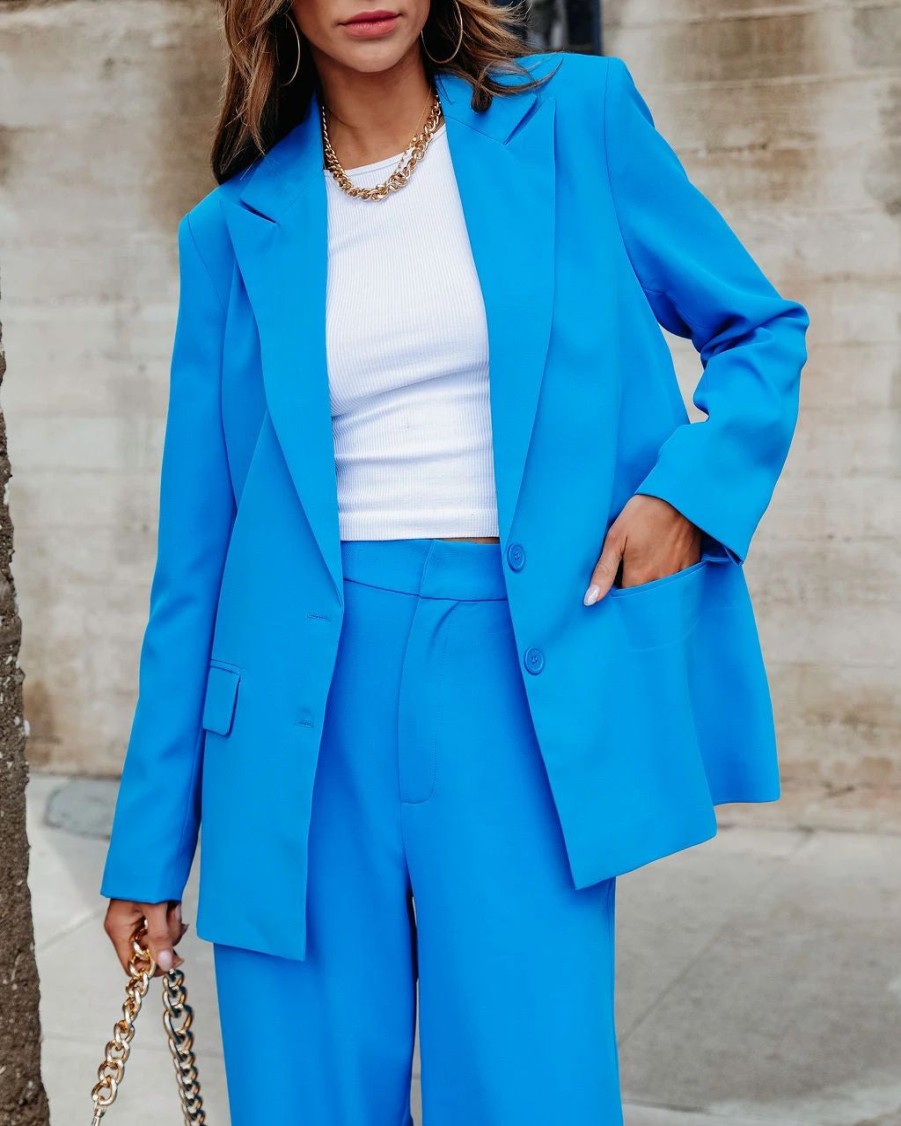 Coats & Jackets * | Level Up Pocketed Blazer Blue Sale