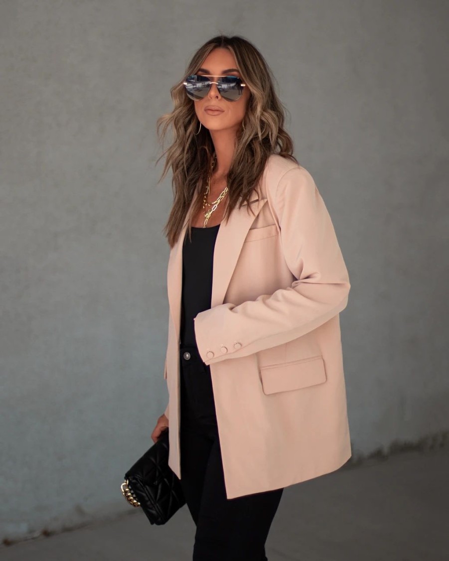 Coats & Jackets * | Tessa Pocketed Blazer Beige Sale