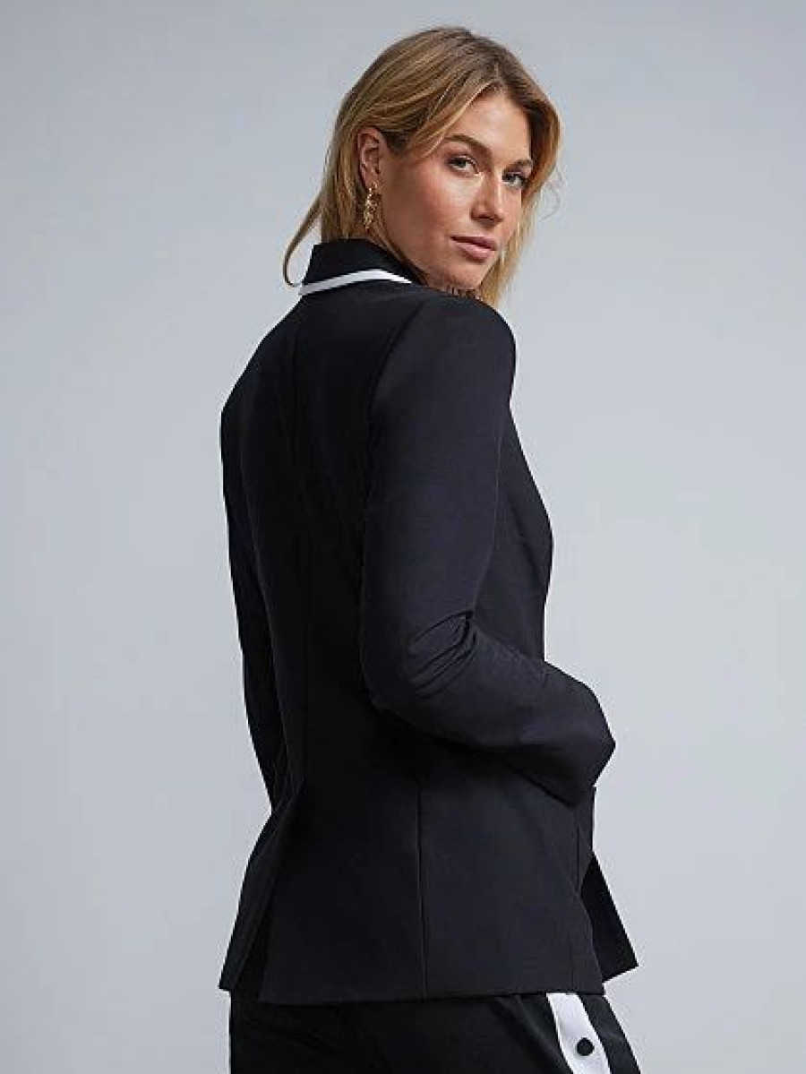 Jackets * | Two-Button Tipped Blazer Fit To Flatter Black - Black/White