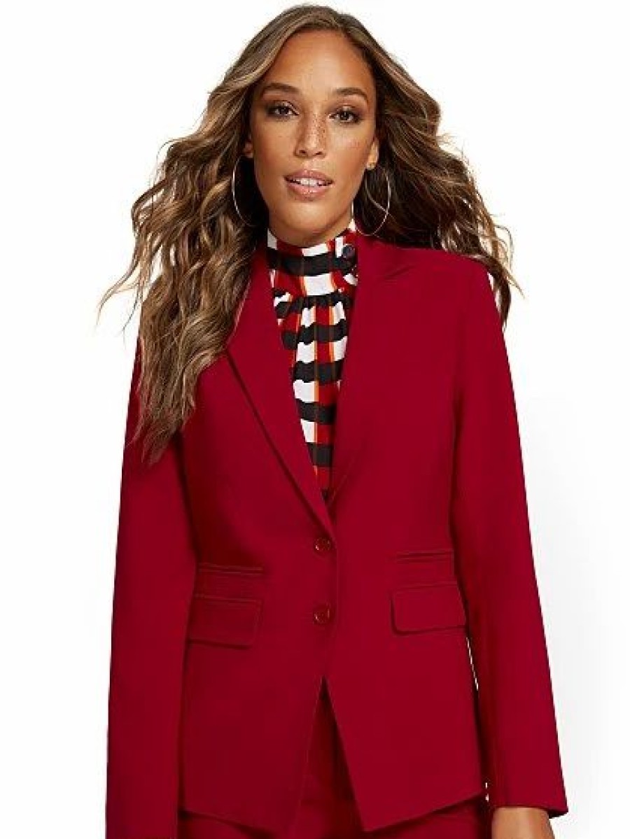 Jackets * | Faux-Pocket Button-Front Blazer Essential Stretch