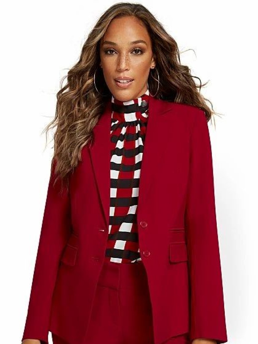 Jackets * | Faux-Pocket Button-Front Blazer Essential Stretch