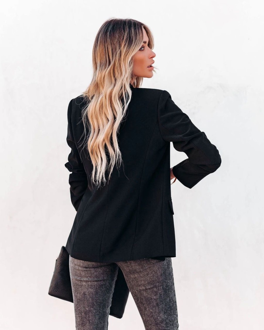 Blazers * | Boss Up Pocketed Blazer Black Sale