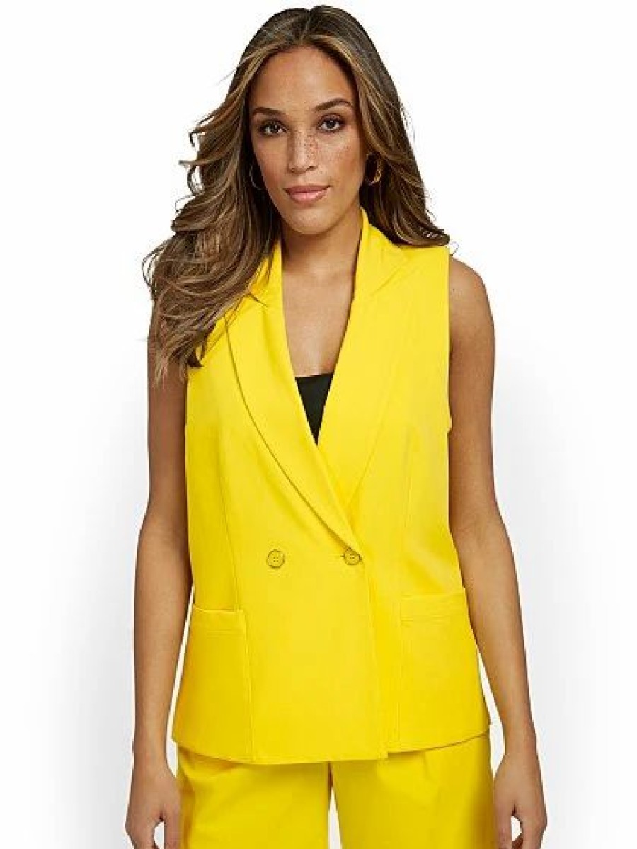 Jackets * | Sleeveless Blazer Vest Essential Stretch Yellow - Buttercup