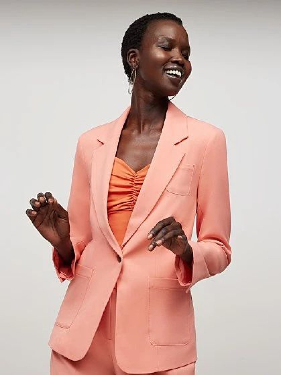 Jackets * | Single-Button Patch-Pocket Blazer Pink - Canyon Coral