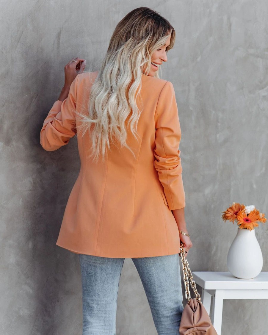 Blazers * | Meena Pocketed Blazer Pale Orange Final Sale