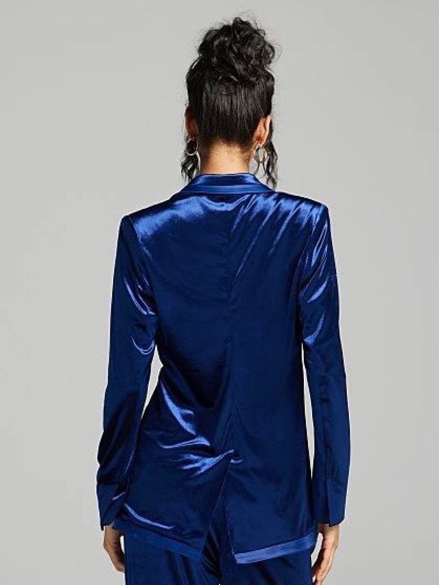 Jackets * | Neve Velvet Single-Button Blazer Blue - Dashing Blue