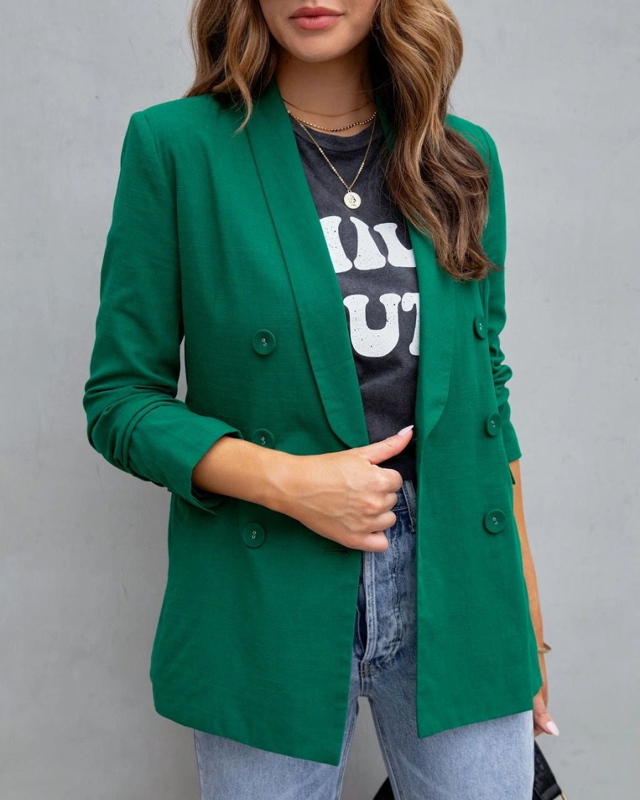 Blazers * | Lilly Pocketed Blazer Hunter Green Final Sale