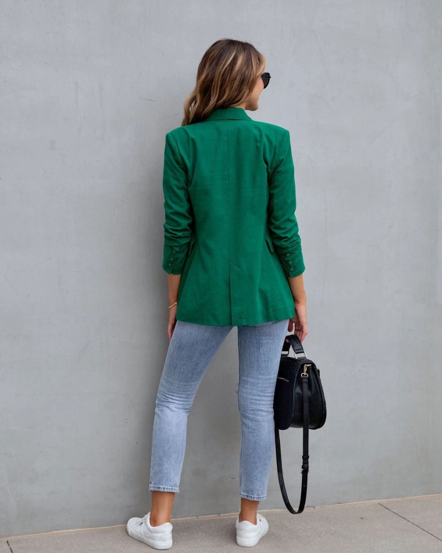 Blazers * | Lilly Pocketed Blazer Hunter Green Final Sale