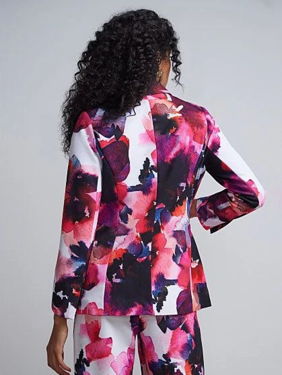 Jackets * | Floral-Print Double-Breasted Blazer Pink - Gleaming Pink