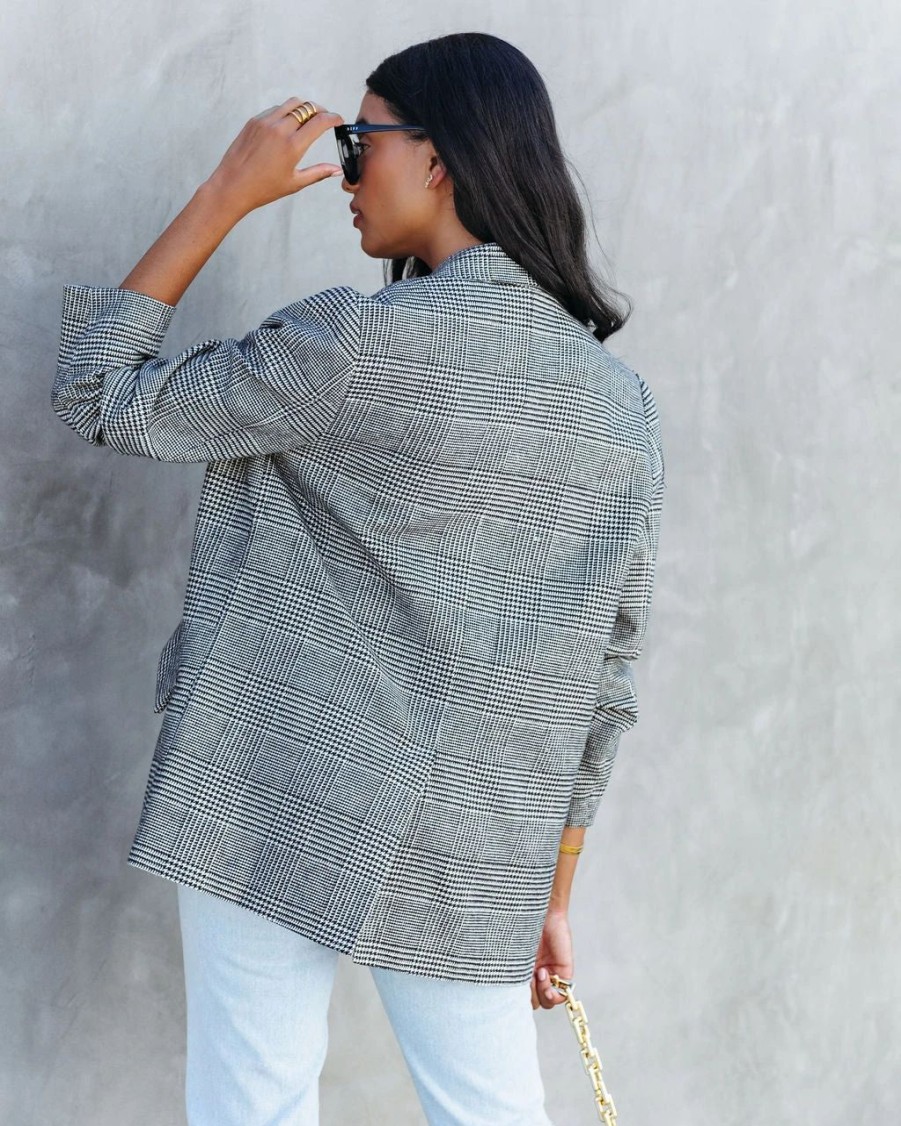 Blazers * | Markell Cotton Blend Pocketed Houndstooth Blazer Final Sale