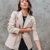 Coats & Jackets * | Big City Dreams Faux Leather Pocketed Blazer Light Taupe Final Sale