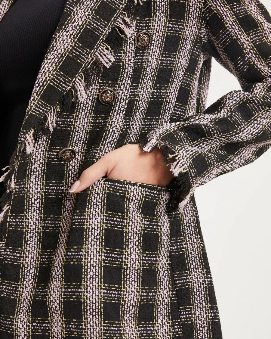 Blazers * | Laney Plaid Tweed Blazer Black Last Chance