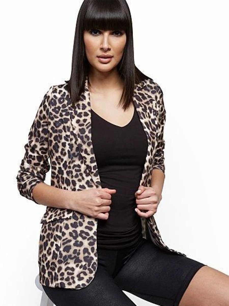 Jackets * | Leopard-Print Ponte Blazer Natural - Classic Camel