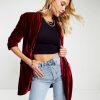 Blazers * | Chicest Pocketed Velvet Blazer Ruby Last Chance