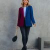 Blazers * | Double Take Pocketed Colorblock Blazer Wine/Navy Final Sale