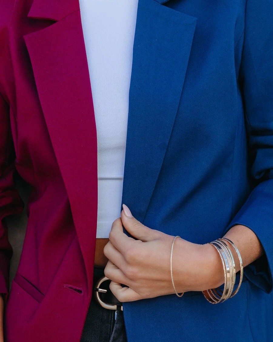 Blazers * | Double Take Pocketed Colorblock Blazer Wine/Navy Final Sale