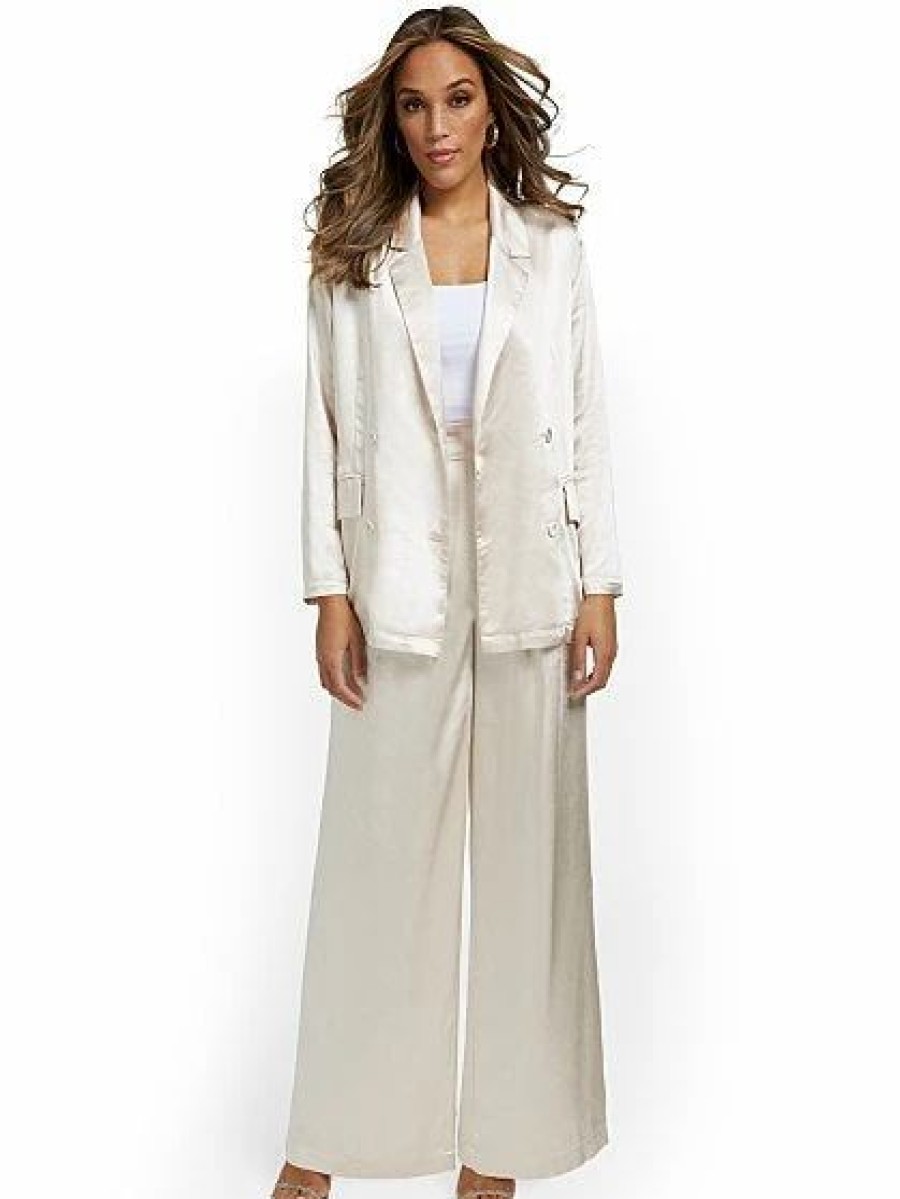 Jackets * | 2-Piece Satin Blazer & Wide-Leg Pant Set Lena