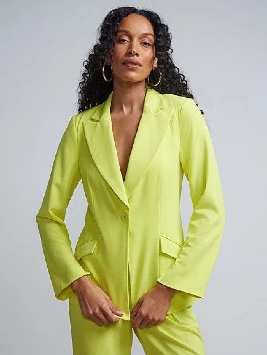 Jackets * | Wide-Lapel Single-Button Blazer Green - Disco Lime